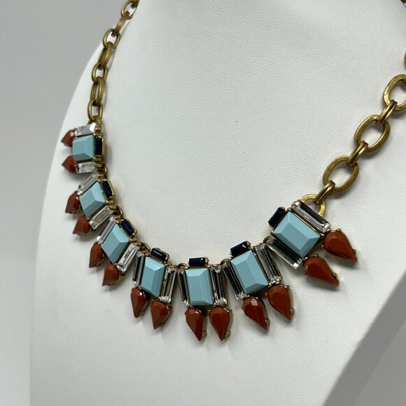 Vintage J. Crew Aqua Bronze Striking Combination Statement Crystal Necklace - Picture 6 of 12